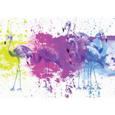 Fotobehang van een geschilderde flamingo, met een focus op de elegante vogel in kunstzinnige vorm.