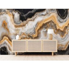 Fotobehang met golvend goud marmermotief in een professioneel ingericht kantoor.