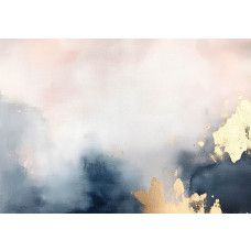 Fotobehang met subtiele goudaccenten op een achtergrond van zachte aquarelkleuren in groene en roze tinten.