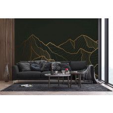 Een fotobehang van abstracte gouden bergen in een woonkamer met vliesbehang.