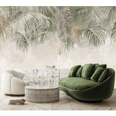 Fotobehang, Hangende palmbladeren groen beige bruin
