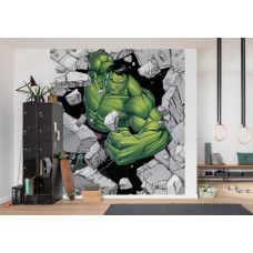 Een fotobehang van Hulk Breaker uit Marvel's Avengers te zien in de kinderkamer.
