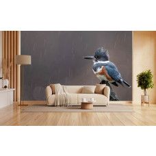 Fotobehang met een kleurrijke ijsvogel op een rots in de woonkamer.