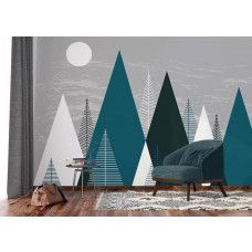 Een fotobehang van een illustratie van bergen in een woonkamer met Airtex.