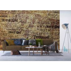 Een fotobehang van een inspirerend canvas geloof in een woonkamer.