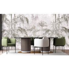 Fotobehang, Jungle Beton Zwart Wit Planten