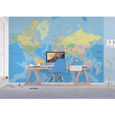 Een fotobehang van een klassieke wereldkaart, perfect voor het toevoegen van een tijdloze uitstraling in een kantoor.