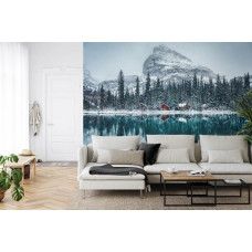 Een adembenemend fotobehang van Lake O'Hara met natuurlijke elementen, geschikt voor een huiskamer.
