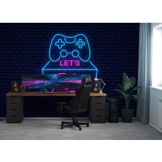 Fotobehang Let’s Play Gaming Neon in een gamekamer met neon gamecontroller en levendige kleuren voor een stoere gaming look.