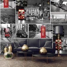 Een fotobehang van Londense iconen zoals de Big Ben en Tower Bridge voor de huiskamer.