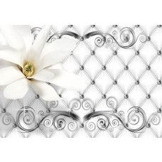 Luxe bloemenpatroon met zilveren accenten, abstract kunstfotobehang voor een elegante ruimte.