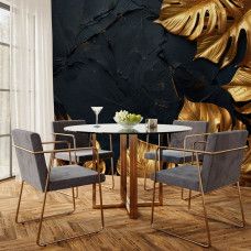 Fotobehang met goudkleurige bladeren op donkere textuur toegepast in de keuken.