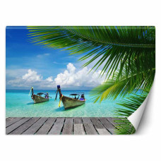Fotobehang met tropische strandpalmen in groen.