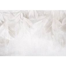 Fotobehang met een minimalistisch botanisch design van fijne bladeren in neutrale en natuurlijke tinten.