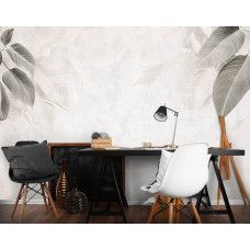 Fotobehang met een botanisch lijnenspel in een minimalistische stijl in een professioneel kantoor.