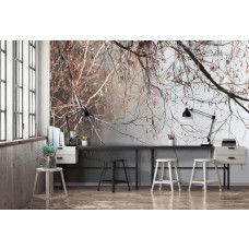 Fotobehang fijne boomtakken tegen lichte achtergrond in een kantoor, stijlvol en professioneel.