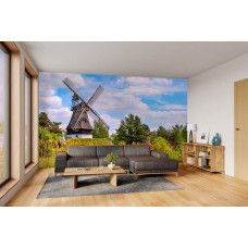 Fotobehang Molen in de Lente in een moderne woonkamer met lichte kleuren.