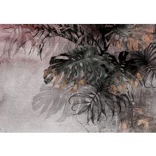 Fotobehang, Monstera palm bladeren beton 3D