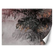 Fotobehang, Monstera palm bladeren beton 3D