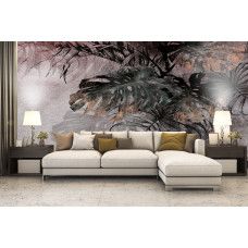 Fotobehang, Monstera palm bladeren beton 3D