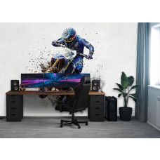 Fotobehang motorcross in een gamekamer met dynamische kleuren en beweging.