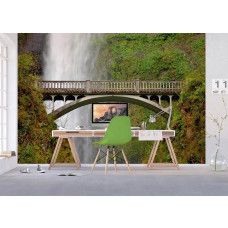 Een fotobehang van Multnomah Falls, Oregon, met een brug en waterval in een kantoor met Airtex.