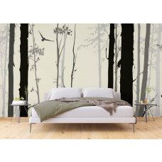 Een mystiek bos fotobehang in een slaapkamer met Airtex vliesbehang, omgeven door de magie van de natuur.