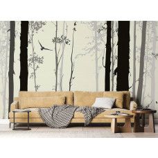 Een mystiek bos fotobehang met een betoverende sfeer, perfect voor een woonkamer.