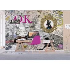 Een fotobehang met oude kranten in zwart-wit, perfect voor een kantoorruimte met een vintage en industriėle sfeer.