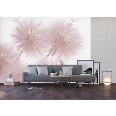 Een fotobehang van een paardenbloem close-up in een woonkamer.