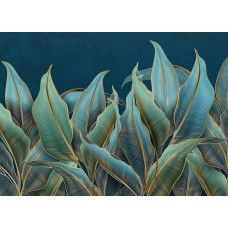 Een fotobehang met palmbladeren en gouden accenten, waarin weelderige tropische bladeren en subtiele goudtinten zorgen voor een luxe en exotische uitstraling.
