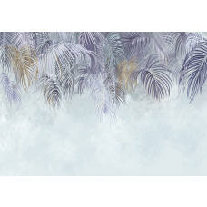 Fotobehang, Palmbladeren Bladeren Paars Blauw 3D