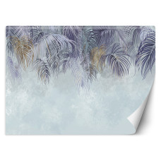 Fotobehang, Palmbladeren Bladeren Paars Blauw 3D