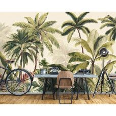 Fotobehang palmbomen in tropische sfeer in een kantoor met levendig jungle effect.
