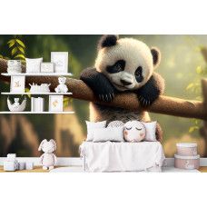 Fotobehang van een panda in een stijlvolle babykamer.
