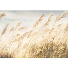 Fotobehang met sierlijke pluimen die zachtjes meebuigen in de wind tegen een neutrale achtergrond.