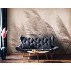 Fotobehang met een vintage weergave van pluimen in neutrale tinten. Een verfijnde keuze voor een bedrijfsruimte.