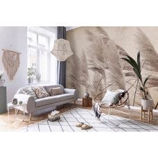 Fotobehang met pluimen in een vintage stijl. Dit fotobehang brengt een warme en stijlvolle uitstraling in een woonkamer.