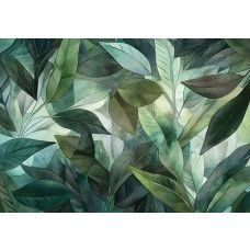 Fotobehang met rijke botanische bladeren in artistieke groene tinten.
