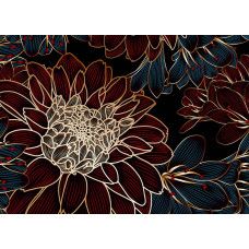 Een fotobehang met een rijke compositie, waarin een grote bordeauxrode bloem met subtiele gouden accenten zorgt voor een luxueuze en weelderige uitstraling.