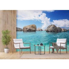 Een fotobehang van rotsen in de zee, blauw voor de woonkamer.