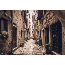 Een rustieke straat in Rovinj, Kroatië, sfeervol vastgelegd op dit fotobehang van een historische stad.