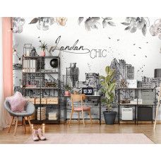 Fotobehang met de Tower Bridge en de stad Londen in schilderachtige kleuren. Een indrukwekkende keuze voor een bedrijfsruimte.