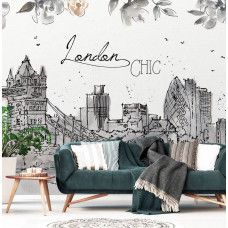 Fotobehang met een schilderachtige weergave van Londen en de Tower Bridge. Perfect voor een klassieke en rustgevende sfeer in een woonkamer.