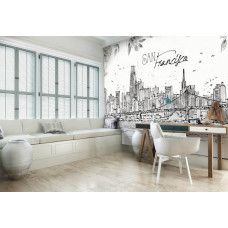 Fotobehang met de Golden Gate Bridge en een schilderachtige stad San Francisco. Een indrukwekkende keuze voor een kantoor.