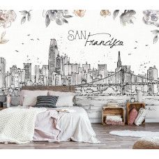 Fotobehang met een schilderachtige weergave van San Francisco en de Golden Gate Bridge. Perfect voor een sfeervolle en eigentijdse uitstraling in een slaapkamer.