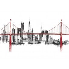 Fotobehang met een schilderachtige brug en een indrukwekkende skyline in warme kleuren. Een stijlvol ontwerp.