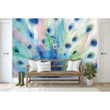 Fotobehang met een sierlijke pauw in een schilderachtige stijl. Dit fotobehang brengt een luxueuze uitstraling in een bedrijfsruimte.
