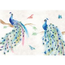 Fotobehang met schilderachtige pauwen in levendige kleuren en gedetailleerde veren. Een elegant en verfijnd ontwerp.