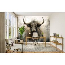 Fotobehang Schotse Hooglander in Industriële Stijl in het kantoor met stoere sfeer en industriële achtergrond.